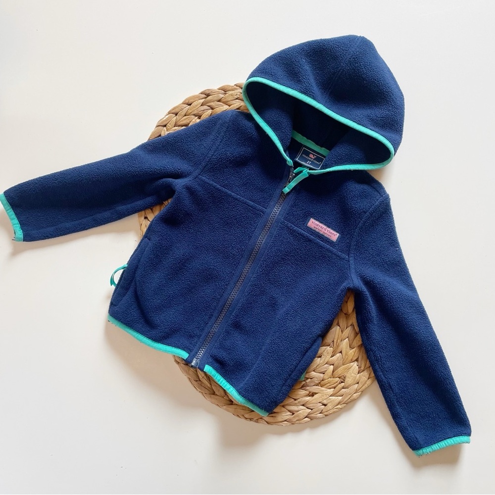 Vineyard Vines Navy Hooded Fleece Zip-Up Jacket | 2T